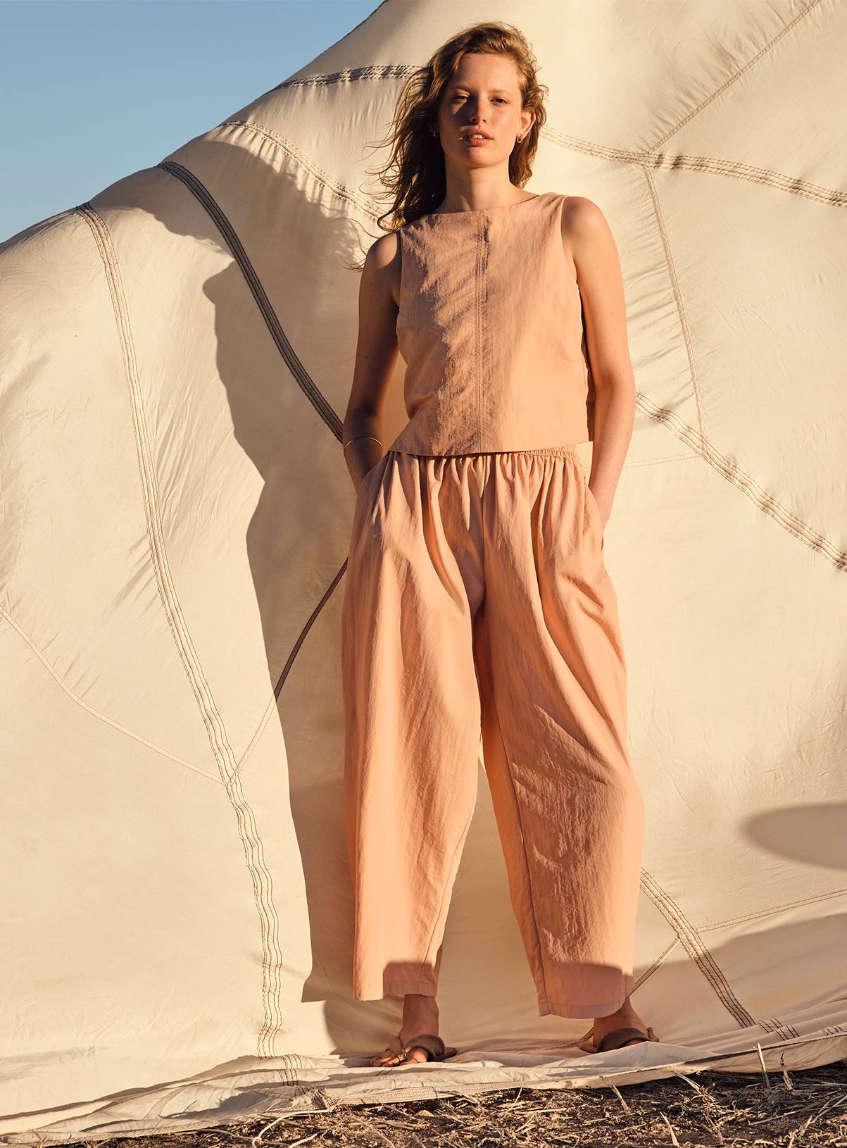 Light Orange Balloon Leg Techno Co-ord Trousers 22 - Image 1